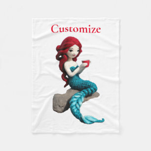 Mermaid Relaxing With Beverage Thunder_Cove Fleece Blanket