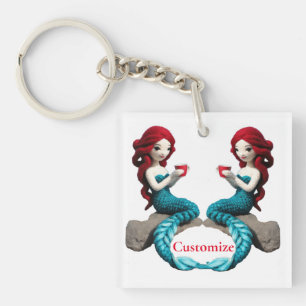 Mermaid Relaxing With Beverage Thunder_Cove Keychain