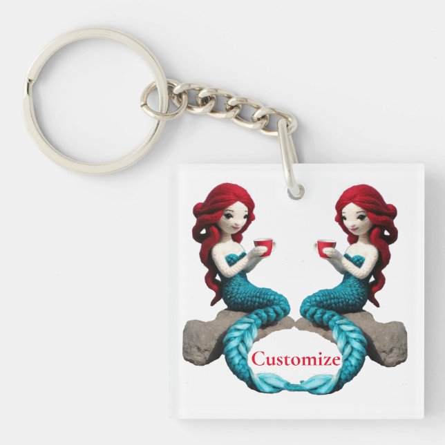 Mermaid Relaxing With Beverage Thunder_Cove  Keychain (Front)