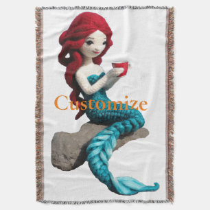 Mermaid Relaxing With Beverage Thunder_Cove Throw Blanket