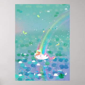 Mermaid resting in a water lily kids’ illustration poster