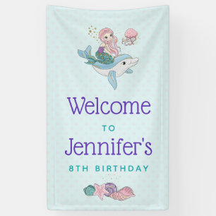 Mermaid Riding a Dolphin Under the Sea Birthday Banner