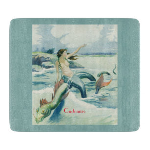 Mermaid Riding Sea Serpent Thunder_Cove Cutting Board