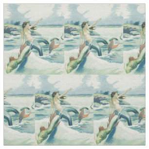 Mermaid Riding Sea Serpent Thunder_Cove Fabric