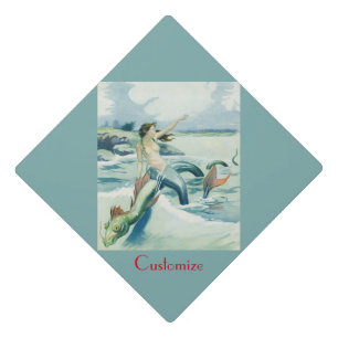 Mermaid Riding Sea Serpent Thunder_Cove Graduation Cap Topper