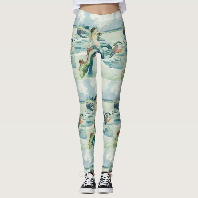 Mermaid Riding Sea Serpent Thunder_Cove   Leggings (Front)
