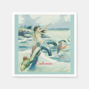 Mermaid Riding Sea Serpent Thunder_Cove  Napkin