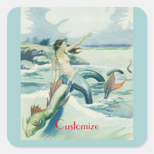 Mermaid Riding Sea Serpent Thunder_Cove  Square Sticker