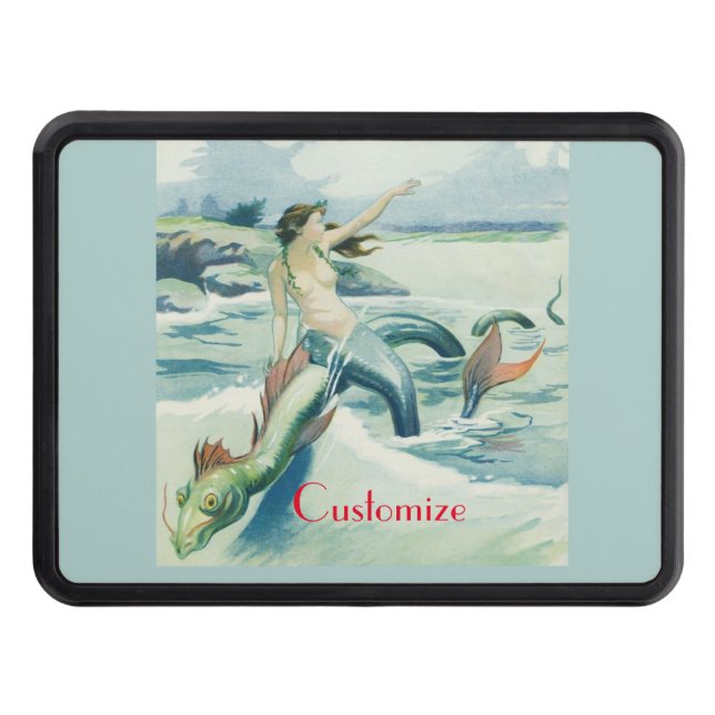 Mermaid Riding Sea Serpent Thunder_Cove Trailer Hitch Cover (Front)