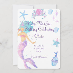Mermaid rose fille coquillages invitation d'annive