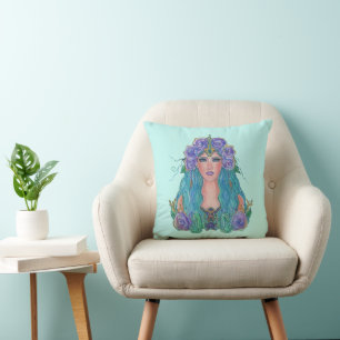 Mermaid Rose in the sea art by Renee Lavoie Throw Pillow