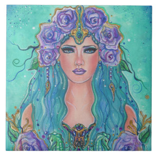 Mermaid Rose in the sea art by Renee Lavoie Tile