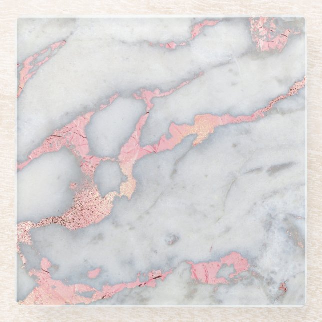 Mermaid Rosegold Glitter Marble Glass Coaster (Front)