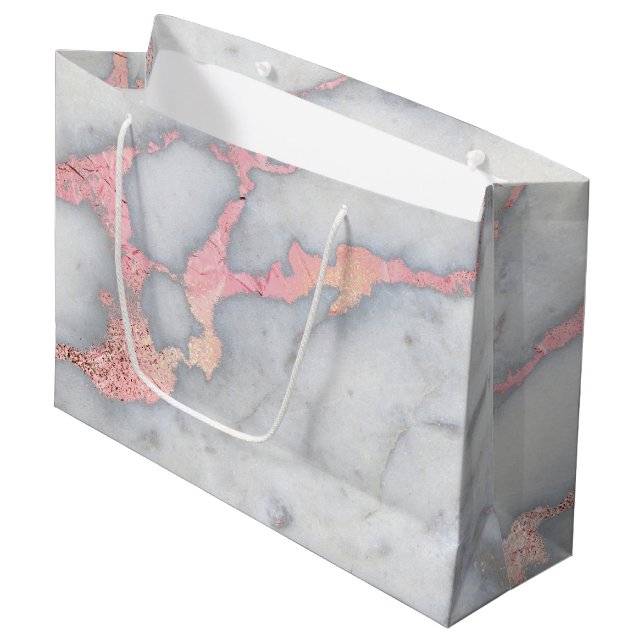 Mermaid Rosegold Glitter Marble Large Gift Bag (Front Angled)