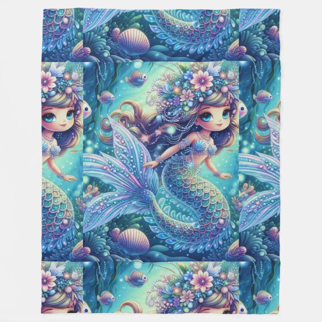 Mermaid’s Enchanted Underwater Realm Fleece Blanket (Front)