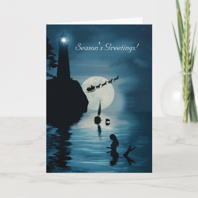 Mermaid Sailboat Christmas Season's Greetings Card (Front)