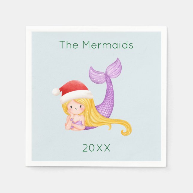 Mermaid Santa Christmas Napkin (Front)