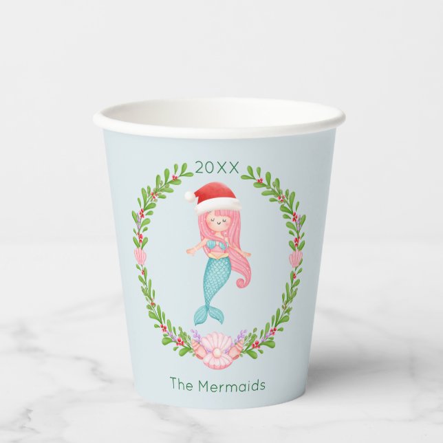 Mermaid Santa Christmas  Paper Cups (Front)