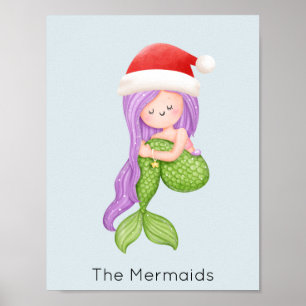 Mermaid Santa Christmas Poster