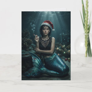 Mermaid Santa Cigarette Sarcastic Christmas Card