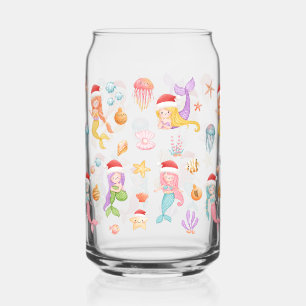 Mermaid Santa Pattern Can Glass