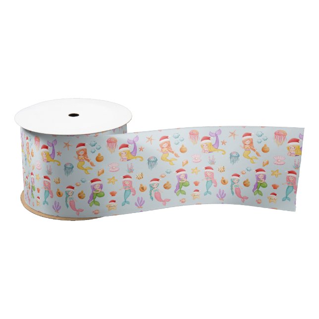 Mermaid Santa Pattern Satin Ribbon (Spool)