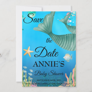 Mermaid Save the Date Baby Shower Invitation
