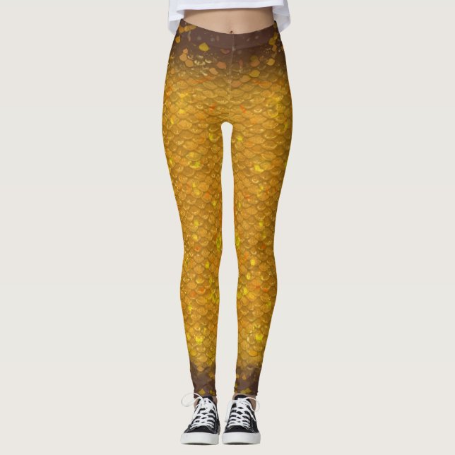 Mermaid scale blended waist Leggings Gold Fish 1 (Front)