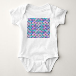 Mermaid Scale Japanese Watercolor Pattern Baby Bodysuit