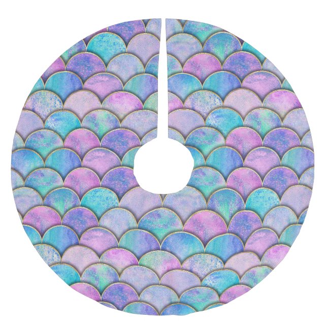 Mermaid Scale Japanese Watercolor Pattern Brushed Polyester Tree Skirt (Front)