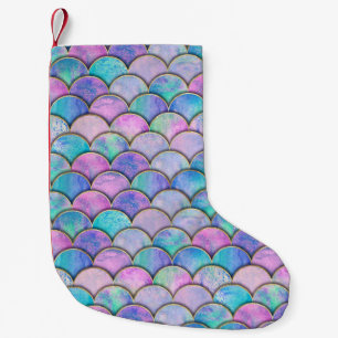 Mermaid Scale Japanese Watercolor Pattern Small Christmas Stocking