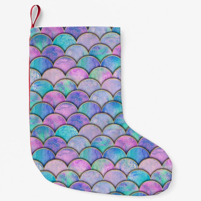Mermaid Scale Japanese Watercolor Pattern Small Christmas Stocking (Front)