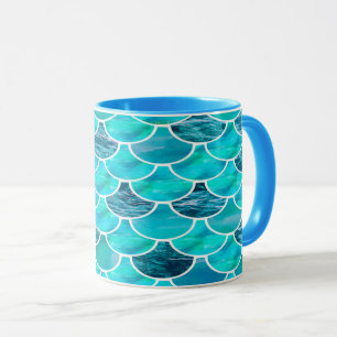 Mermaid scale pattern turquoise mint green blue mug
