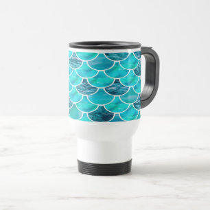 Mermaid scale pattern turquoise mint green blue travel mug