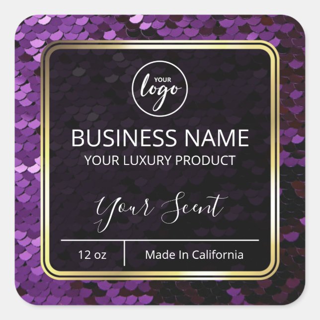 Mermaid Scale Purple And Gold Candle Labels (Front)