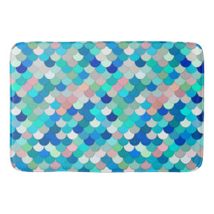 Mermaid Scales, Aqua, Shell Pink, and Cobalt  Bath Mat