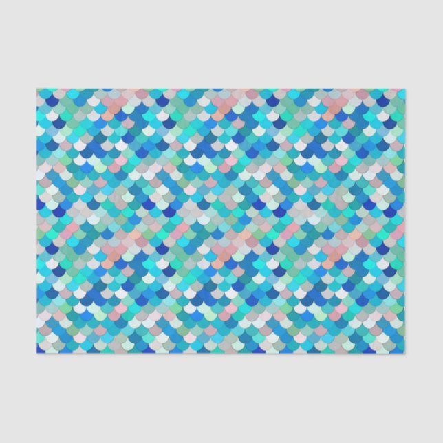 Mermaid Scales, Aqua, Shell Pink, and Cobalt Tissue Paper (Front)
