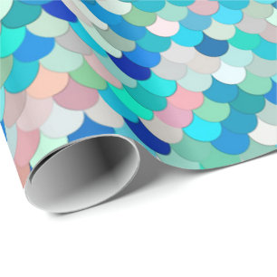 Mermaid Scales, Aqua, Shell Pink, and Cobalt Wrapping Paper