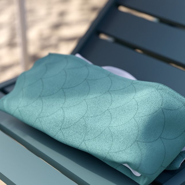Mermaid Scales Aqua Teal Green Monogrammed Beach Towel (Suitable for all mermaids. Add your initials to this fish scale pattern beach towel)
