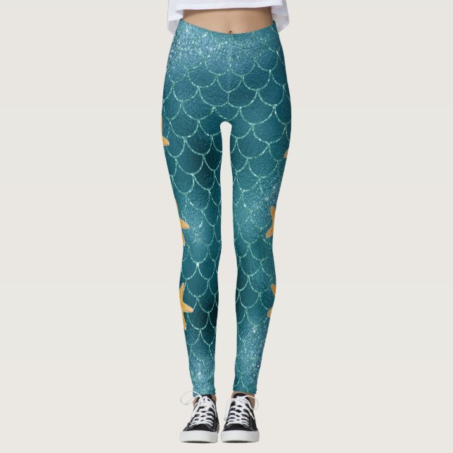 Mermaid Scales Blue Leggings (Front)