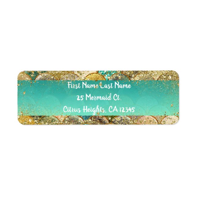 Mermaid Scales Cascading Gold Glitter & Teal Glam (Front)