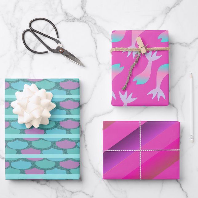 Mermaid Scales Colourful Bright Pink  Wrapping Paper Sheet (Front)