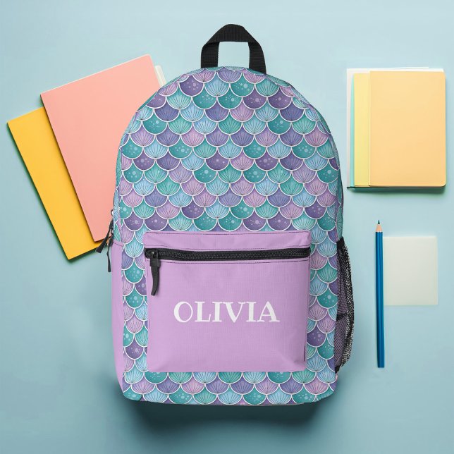 Mermaid Scales Custom Printed Backpack (Mermaid Scales Purple and Teal Girly Modern Backpack)