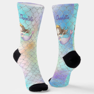 Mermaid Scales Faux Glitter Custom Name Socks