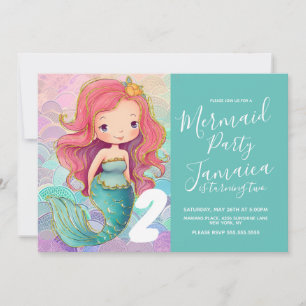 Mermaid Scales Girls Pink Hair Glam Birthday Party Invitation