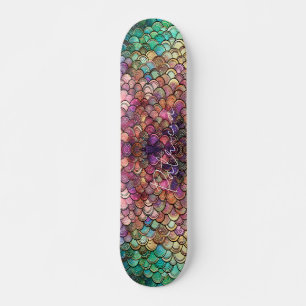 Mermaid Scales Girly Glitter Green Purple Chic Skateboard