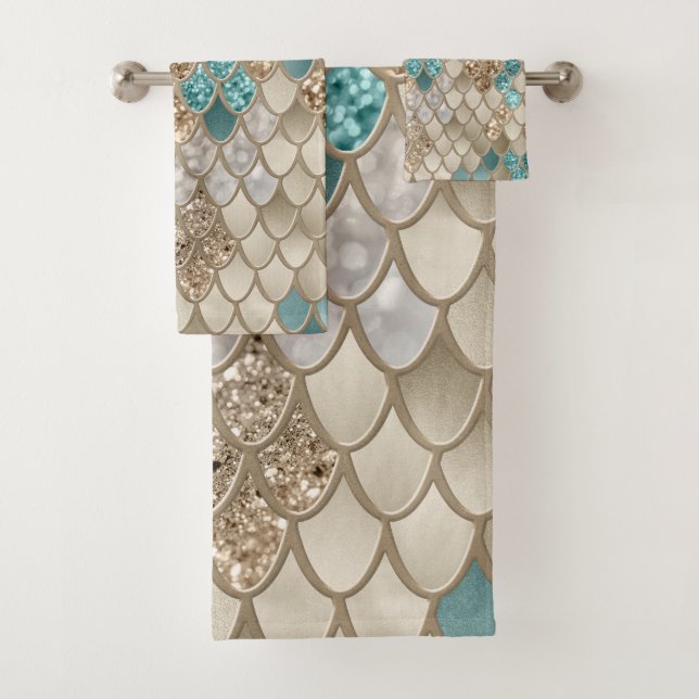 Mermaid Scales Glam #10 (Faux Glitter) #decor #art Bath Towel Set (Insitu)