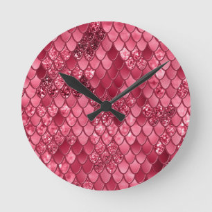Mermaid Scales Glam #2 (Faux Glitter) #decor #art Round Clock