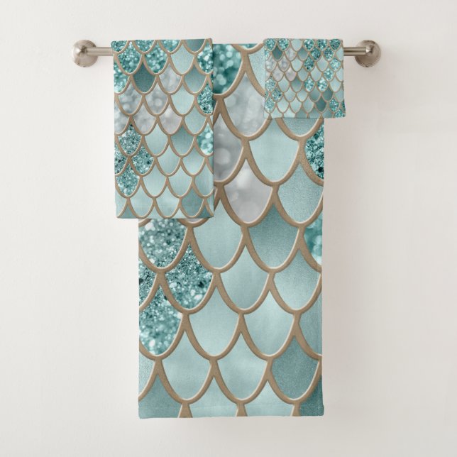 Mermaid Scales Glam #4 (Faux Glitter) #decor #art  Bath Towel Set (Insitu)