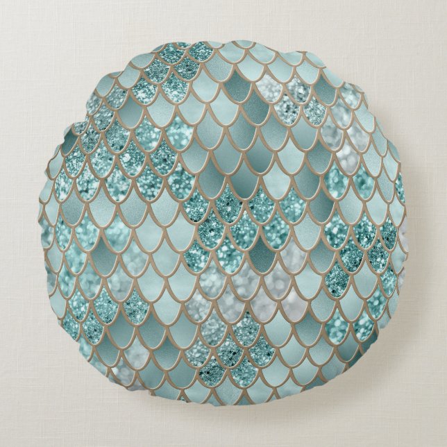 Mermaid Scales Glam #4 (Faux Glitter) #decor #art  Round Pillow (Front)